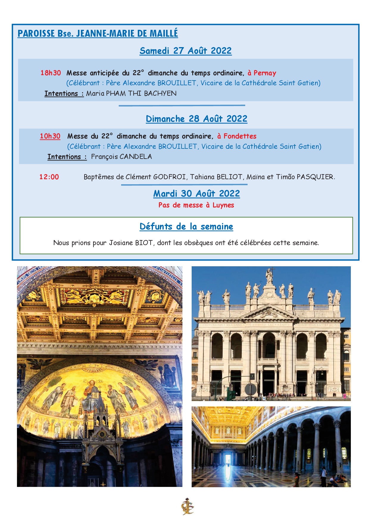 Pèlerinage à ROME des Servants d’Autel du 20 au 27 Août 2022